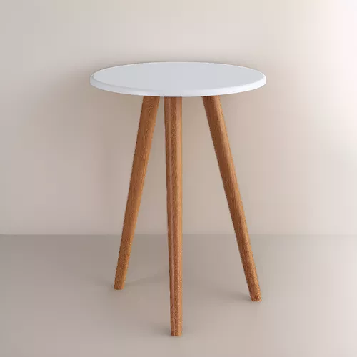 Mesa Ratona Circular Mesa Auxiliar Blanca Patas En Madera