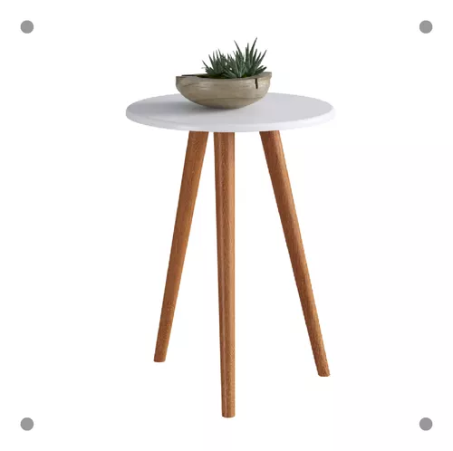 Mesa Ratona Circular Mesa Auxiliar Blanca Patas En Madera