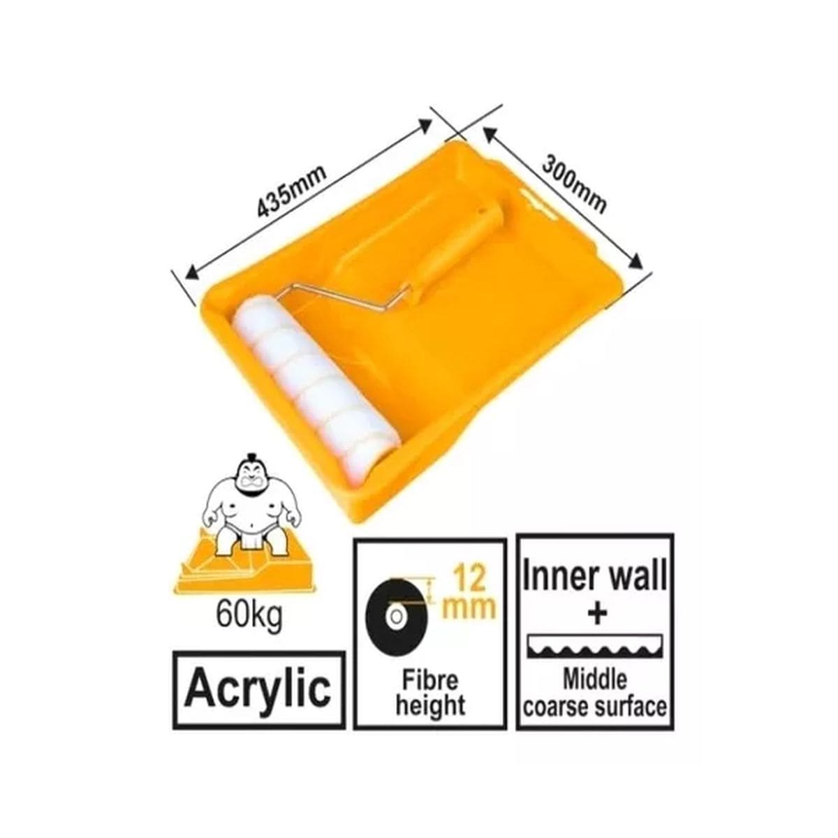 Set Rodillo Acrilico 9 + Bandeja 435x300x75mm Ingco Pintar: imagen 3